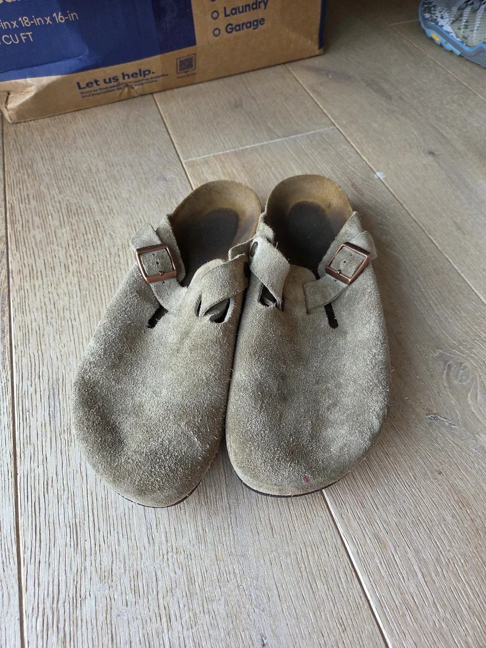 Birkenstock Boston clogs in a taupe suede
